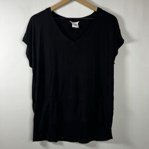 CAbi‎ Shirt Women Size Small Black Basic V-Neck Short Sleeve High Low Blouse
